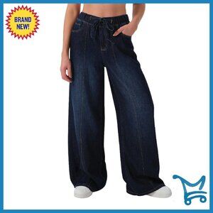 Loose Fit Pull-On Jeans Elastic Waist Non-Stretch Sweatpants Pants